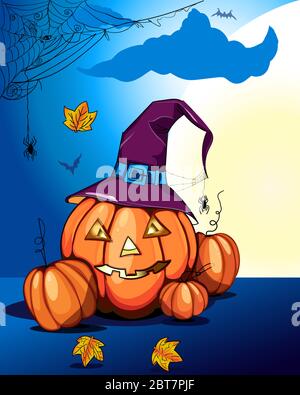 Halloween Hintergrund mit Kürbis, Mond und Fledermaus. Set von halloween Element Haloween Party Stock Vektor