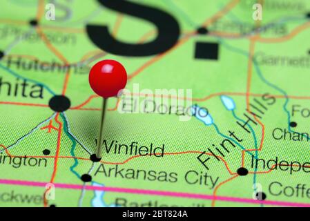 Winfield auf einer Karte von Kansas, USA Stockfoto