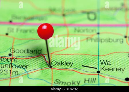 Oakley auf einer Karte von Kansas, USA Stockfoto
