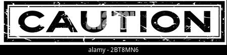 Grunge schwarz Vorsicht Wort quadratische Gummidichtung Stempel auf weißem Hintergrund Stock Vektor
