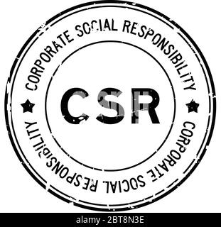 Grunge schwarz CSR Corporate Social Responsibility Wort rund Gummi Siegel Stempel auf weißem Hintergrund Stock Vektor