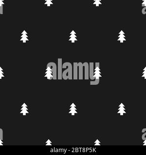 Kleine Bäume auf schwarzem Hintergrund. Nahtloses Weihnachtsbaummuster zum Einpacken von Papier oder Textil. Wintertapete Stock Vektor