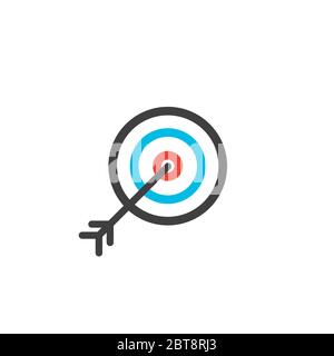 Bogenschießen Ziel mit Pfeil in der Bullen-Auge-Symbol, Stock Vektor-Illustration isoliert auf weißem Hintergrund. Stock Vektor