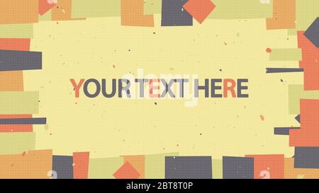 Abstrakter 16x9-Rahmen mit Kopierbereich. Formen mit gezackten gekrümmten Kanten und Farbtropfen. Grüne, rote, orange und graue Farben. Bearbeitbarer Rahmen für Banner. Stock Vektor