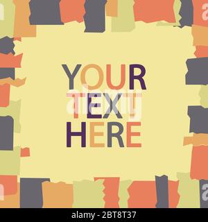 Abstrakter 1x1 quadratischer Rahmen mit Kopierraum. Formen mit gezackten gekrümmten Kanten und Farbtropfen. Grüne, rote, orange und graue Farben. Bearbeitbarer Rahmen Stock Vektor