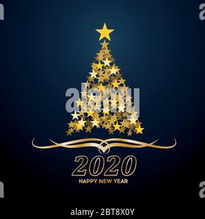 Vektor abstrakte Abdeckung goldenen Weihnachtsbaum, mit Text 2020 Frohes neues Jahr Stock Vektor