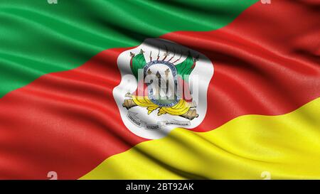 3D-Darstellung der brasilianischen Staatsflagge von Rio Grande do Sul im Wind winkend. Stockfoto
