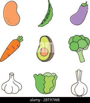 Gesunde Ernährung – Illustration. Symbole für die Farbe von Gemüse. Bio-Lebensmittel-Set. Food Konzept Stock Vektor