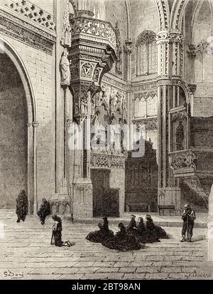 San Juan de los Reyes Kloster Kirche, Toledo. Castilla La Mancha. Spanien, Europa. Alte Grafik aus dem 19. Jahrhundert, El Mundo en la Mano 1878 Stockfoto