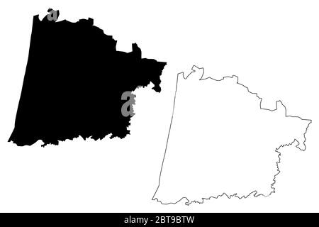 Departamento Landes (Frankreich, Frankreich, Frankreich, Region Nouvelle-Aquitaine) Karte Vektorgrafik, Skizze Lanas Karte Stock Vektor
