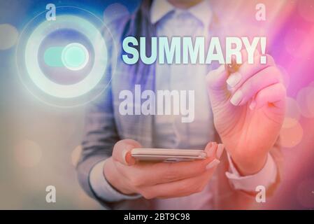Handschrift Text schreiben Zusammenfassung. Konzeptionelle Foto eine kurze Erklärung oder ein Konto der wesentlichen Punkte der etwas Stockfoto
