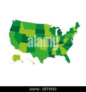 USA Karte, USA Karte in grüner Farbpalette, alle Staaten sind separat. Stockfoto