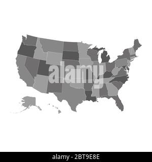 USA Karte, USA Karte in grauer Farbpalette, alle Staaten sind separat. Stockfoto