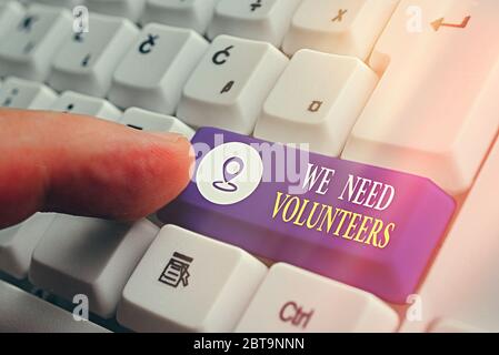Handschrift text Wir benötigen Freiwillige. Konzeptionelle Foto jemanden der Arbeiten, ohne dafür bezahlt zu werden Stockfoto
