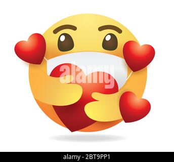 Maske Emoticon Vektor.Runde gelbe Cartoon Umarmung Herz Liebe Design für den Einsatz in Chat, E-Mail, Massage und Kommentar.Emoji mit rotem Herz.Smiley Gesicht. Stock Vektor