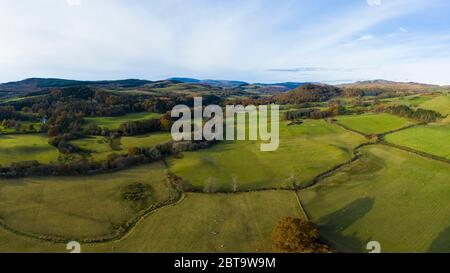 Luftaufnahme des Fleet Valley National Scenic Area im Herbst, in der Nähe von Gatehouse of Fleet, Dumfries & Galloway, Schottland Stockfoto