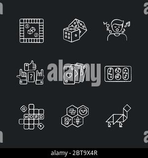 Unterhaltsame Spiele Kreide weißen Symbolen auf schwarzem Hintergrund gesetzt Stock Vektor