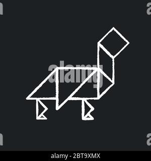 Tangram Kreide weiße Ikone auf schwarzem Hintergrund Stock Vektor