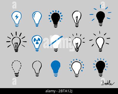 Licht Glühbirne Hand Gezeichnet Vektor-Set Doodle Icon Grau Stock Vektor