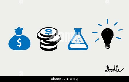 Business Hand Gezeichnet Vektor Doodle Set Grau Stock Vektor