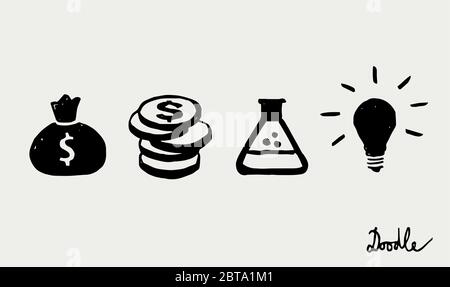 Business Hand Gezeichnet Vektor Doodle Set Grau Stock Vektor
