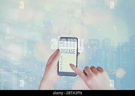 Handschrift Text Schreiben Coronavirus Krankheit. Konzeptionelles Foto definiert als Krankheit durch ein neuartiges Virus SARSCoV2 verursacht Stockfoto