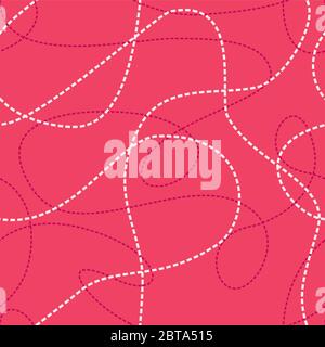 Vektor-Nahtloses Muster mit verworrenen gestrichelten Linien auf rotem Hintergrund. Sich wiederholende romantische konzeptuelle Textur. EPS8 Vektorgrafik. Stock Vektor