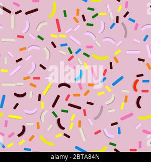Vektor nahtlose Muster Illustration mit mehrfarbigen Teigwaren Belag in einem rosa Stock Vektor