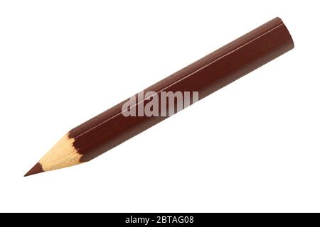 Kurzer und dicker brauner Bleistift isoliert auf weißem Hintergrund Stockfoto