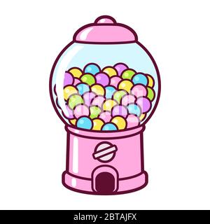 Nette Karikatur Gumball Maschine. Rosa Süßigkeiten oder Kaugummi Spender, Vektor Clip Art Illustration. Stock Vektor
