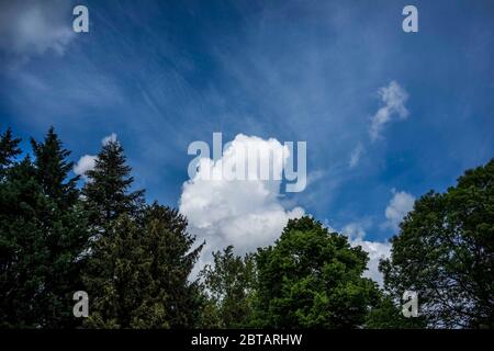 Posen, Wielkopolska, Polen. Mai 2020. Himmel und Menschen können sich von starkem Flugverkehr erholen. Es stimmt, dass es sich um einen wichtigen Verkehrssektor handelt, aber leider verursacht es erhebliche Umweltverschmutzung. Die Pandemie zwang ihre fast vollständige Suspendierung, was man am Himmel von 2016 und 2020 an ungefähr derselben Stelle sehen kann. Quelle: Dawid Tatarkiewicz/ZUMA Wire/Alamy Live News Stockfoto