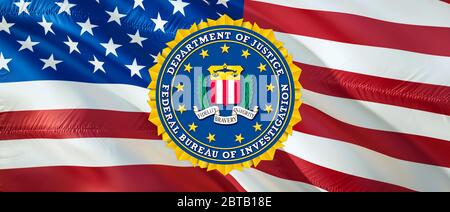 Federal Bureau of Investigation Flagge USA FBI Flagge winkt im Wind. National Security FBI Federal Bureau of Investigation Flag Hintergrund, Stockfoto