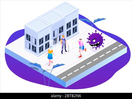 Verängstigte Person, die vor dem Virus auf der Straße wegläuft Stock Vektor