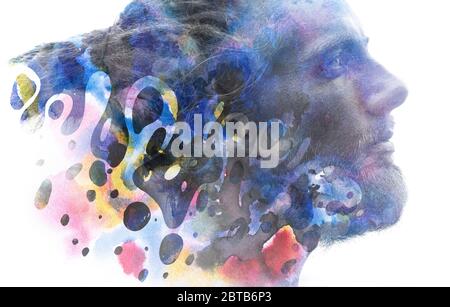 Paintographie. Ein Porträt kombiniert mit einem Gemälde Stockfoto