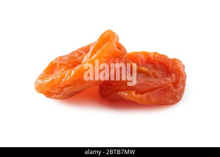Getrocknete Aprikosen auf weißem Hintergrund isoliert Stockfoto