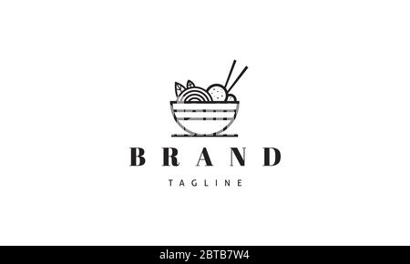 Vektor-Logo, auf dem ein abstraktes Bild von einer Schüssel mit Nudeln und Essstäbchen. Stock Vektor