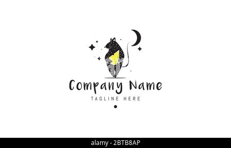 Vektor-Logo, auf dem ein abstraktes Bild von einer lustigen Ratte, Stahl ein Stück Käse, unter dem Mond und Sternen. Stock Vektor