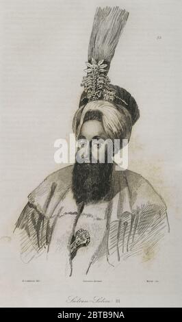 Selim III. (1761-1808). Ottomanischer Sultan von 1789 bis 1807. Gravur von Lemaitre, Lalaisse und Moret. Historia de Turquia von Joseph Marie Jouannin (1783-1844) und Jules Van Gaver, 1840. Stockfoto