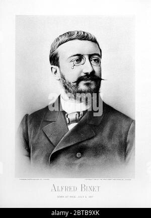 1895 Ca, FRANKREICH : der in italien geborene französische Psykologe ALFRED BINET alias ALFREDO BINETTI ( 1857 - 1911 ). Der erste praktische IQ-TEST, der Binet-Simon-Test, wurde 1905-19011 erfunden. Tiefdruck von Synnberg , Chicago, USA, 1898 . - GESCHICHTE - TEST INTELLIGENZA - I. Q. - - foto storiche - foto storica - scienziato - Wissenschaftler - Portrait - ritratto - PSICOLOGO - PSICOLOGIA - PSYCHOLOGIE - barba - Bart - DOTTORE - MEDICO - MEDICINA - Medizin - SCIENZA - WISSENSCHAFT - PSICOLOGIST - Linse - occhiali da vista - pince-nez --- Archivio GBB Stockfoto