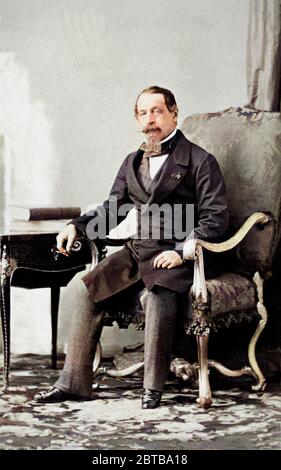 Die französische Regierung von Paris (80-89833) ist der französische Kaiser NAPOLEON III. (* um 150-833, Sohn von Louis BONAPARTE und Ortensia Beauharnais ). Porträt von André-Adolphe-Eugène Disderi (18-1889), Paris, DIGITAL KOLORIERT . - REALI - Königtum - nobili - nobiltà - Napoleone III - imperatore - Baffi - Schnurrbart - Ritratto - Baffi - Schnurrbart - Bart - Barba - RISORGIMENTO -- Archivio GBB Stockfoto