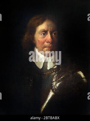 Oliver Cromwell. Porträt von Oliver Cromwell (1599-1658) in Rüstung, nach Sir Peter Lely, Öl auf Leinwand, 19. Jahrhundert Stockfoto