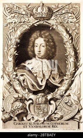 1660 Ca, SCHWEDEN :der König von Schweden KARL XI ( 1655 - 1697 ). Stich von Anselmus van Hulle . - Gustavo - Wittelsbach - Pfalz-Zweibrücke - -SVEZIA - FOTOSTORICHE - GESCHICHTE - NORWEGEN - NORVEGIA - Königshaus - nobili - nobiltà - Portrait - ritratto - incisione - Gravur - illustrazione - Illustration - Karl --- ARCHIVIO GBB Stockfoto