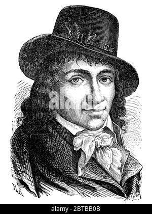 1794 Ca , FRANKREICH : die französische revolutionäre Journalistin und Politikerin CAMILLE DESMOULINS ( 1760 - 1794 ). Eingraviertes Porträt von unbekannten Künstler, gedruckt im XIX Jahrhundert . - ritratto - Portrait - GESCHICHTE - FOTOSTORICHE - RIVOLUZIONE FRANCESE - FRANZÖSISCHE REVOLUTION - Krawattenbogen - fiocco - cravatta - Gravur - incisione - illustrazione - Illustration - GIORNALISTA - JOURNALISMUS - GIORNALISMO - AVVOCATO - RECHTSANWALT - Hut - cappello --- ARCHIVIO GBB Stockfoto