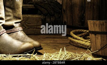 Cowboy Stiefel aus braunem Leder, Stillleben Stockfoto