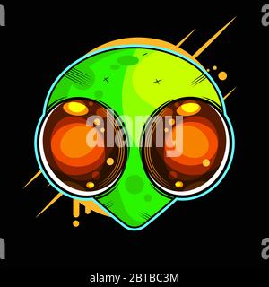 Alien Gesicht Mit Großen Augen. Außerirdischer Humanoider Kopf Vektor Illustration. Stock Vektor