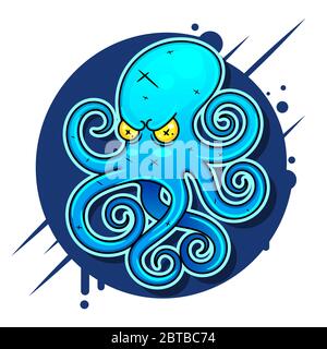 Vorlage Für Logos, Etiketten Und Embleme Mit Weißer Silhouette Von Octopus. Vektorgrafik. Geeignet für Grußkarten, Poster oder T-Shirt-Druck. Stock Vektor