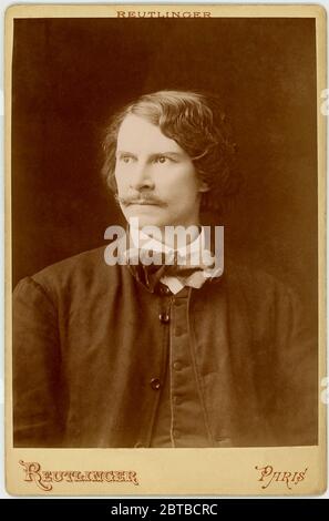 1878 Ca, FRANKREICH : der französische Theaterschauspieler PAUL MOUNET ( 1847 - 1922 ). Foto von Reutlinger , Paris. - ATTORE TEATRALE - TEATRO - THEATER - Baffi - Schnurrbart - Cravatta - Krawattenbogen - Fiocco - BELLE EPOQUE --- Archivio GBB Stockfoto