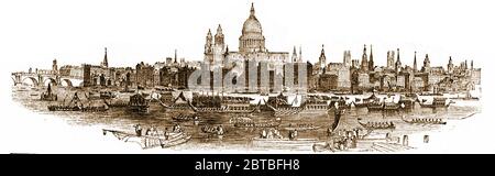 London & St Paul's Cathedral von der Themse, wie sie 1842 war Stockfoto