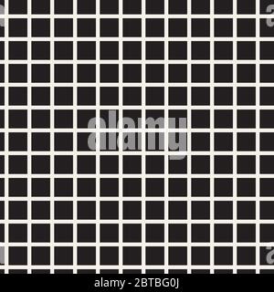 Abstraktes Mosaik-Gitter, Mesh-Hintergrund mit quadratischen Formen. Schwarz-weißes Designelement. Gitter, Gittermuster. Nahtlos wiederholbar. Einfache Schule Stock Vektor