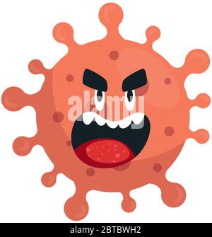 Karton Coronavirus Emoji, rote Zelle mit Gesicht, Covid 19 Emoticon Stock Vektor